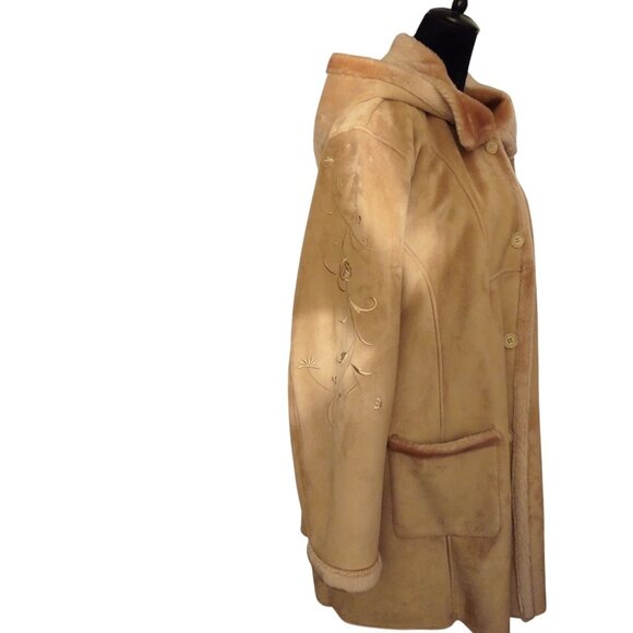 Maggie Barnes Womens Faux Shearling Coat With Hood & Embroidered Sleeves 3X - Picture 2 of 12